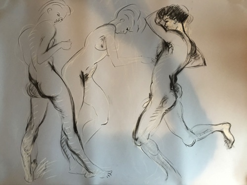 Trio of nudes - 
Life drawing in Caran D'Ache oil pencils
(Ref 19)